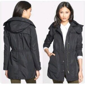 Burberry Brit Women's Black Long Sleeve Mid-Length Parka Rain Jacket Size XS